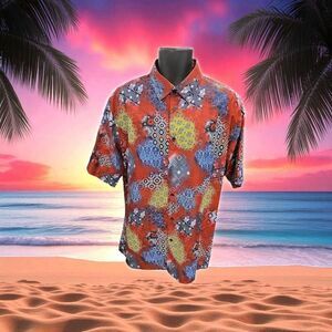 BASSIRI MEN'S CASUAL ABSTRACT SHORT SLEEVE SHIRT. NAVY BURGUNDY GREEN. 1044